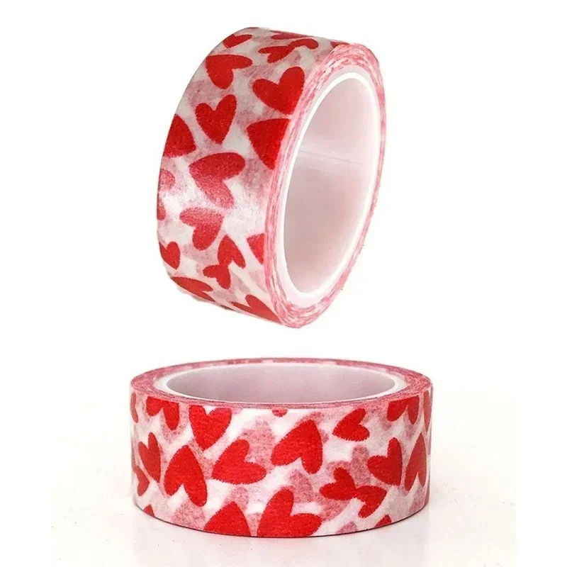 Cinta adhesiva decorativa de corazones rojos para manualidades - imagen 2