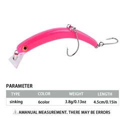 Señuelo minnow hundimiento lento con anzuelos triangulares para lubina