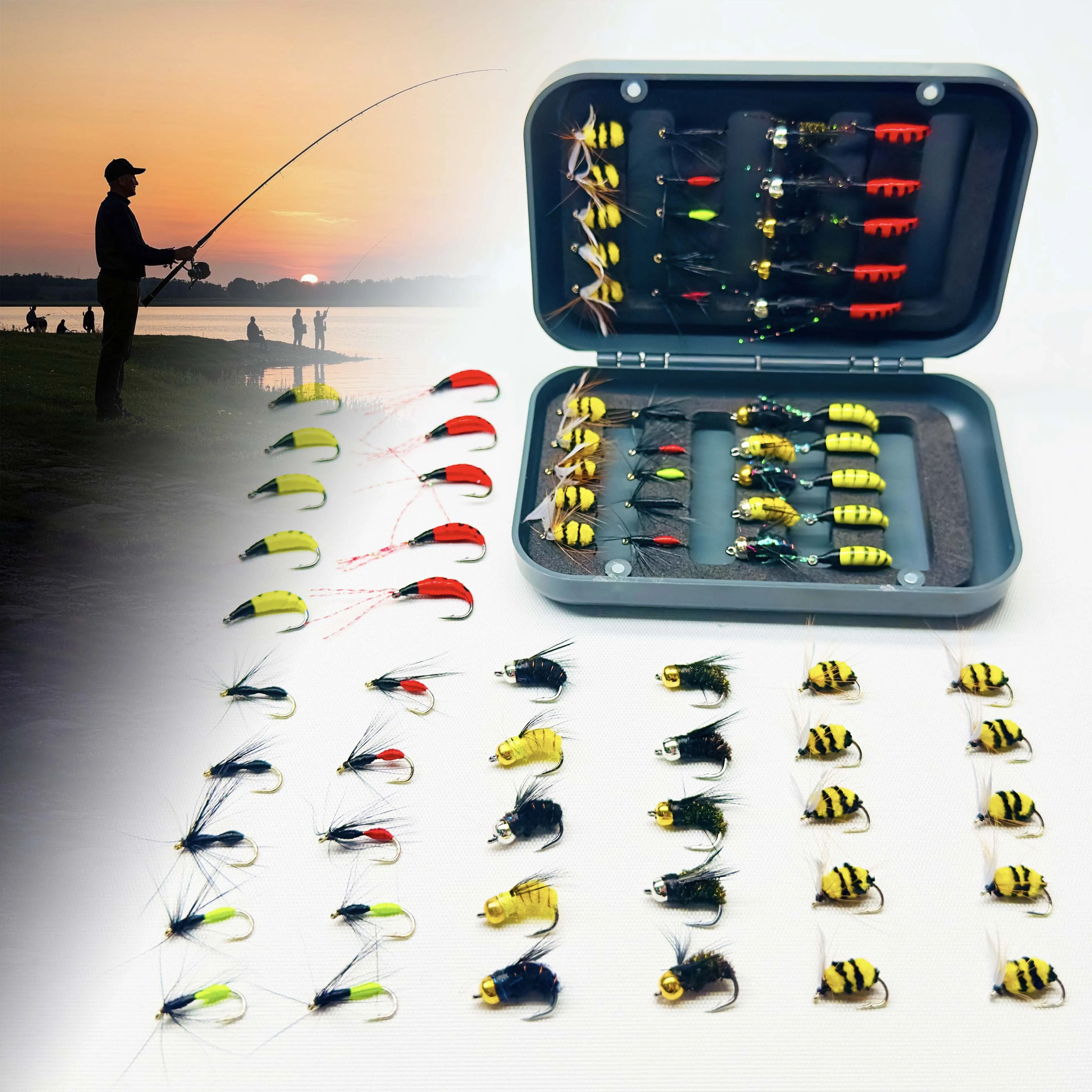 Surtido de moscas de pesca estilo insecto