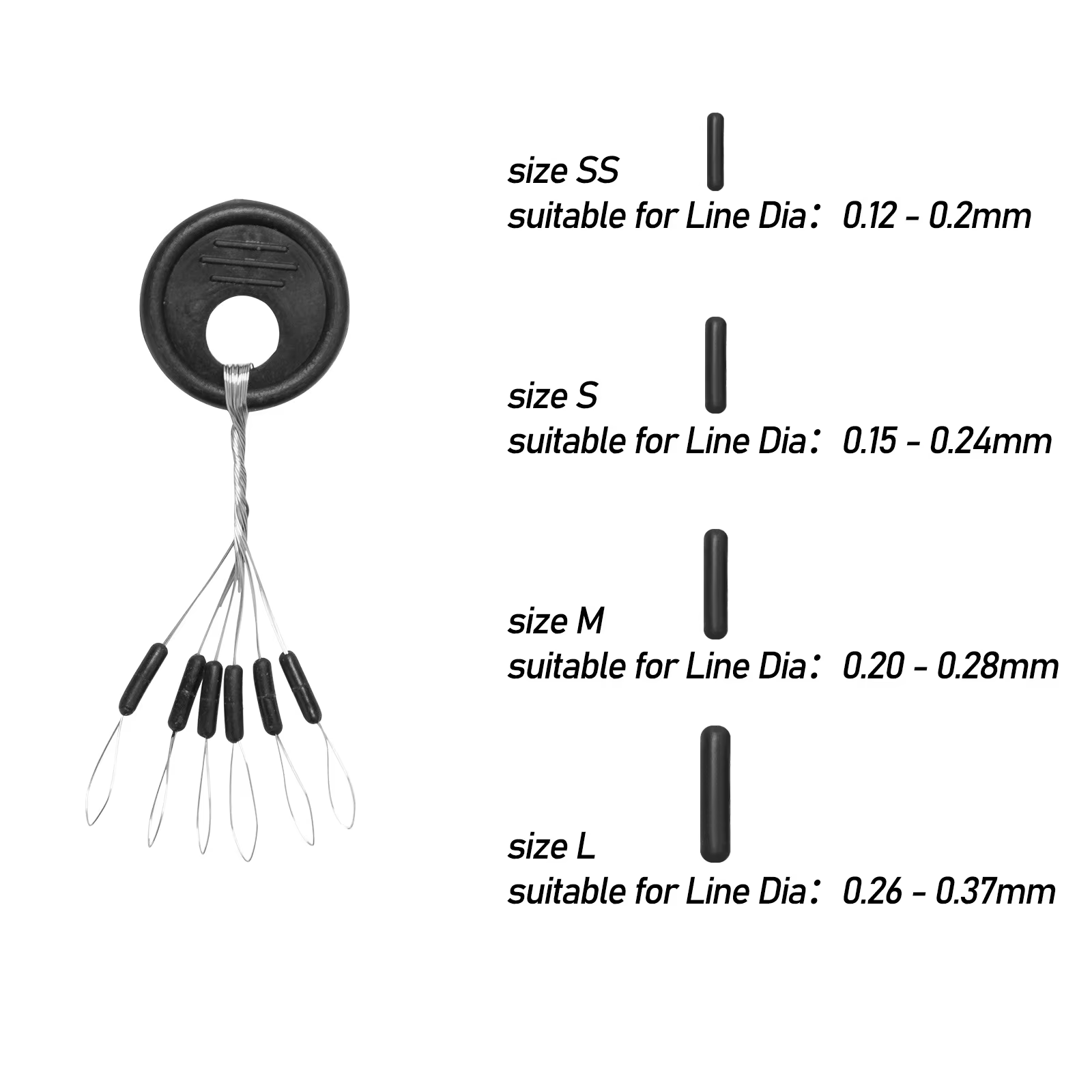 Perlas espaciadoras de goma negra ovaladas y cilíndricas para pesca - imagen 4