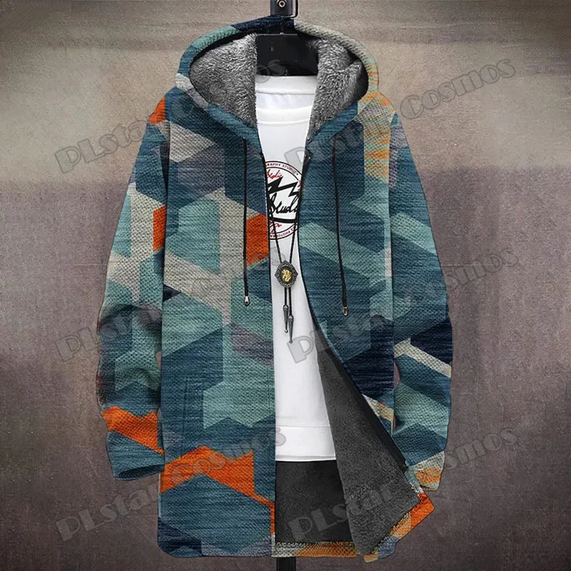 Abrigo largo con capucha hombre estampado 3D mármol invierno - imagen 5