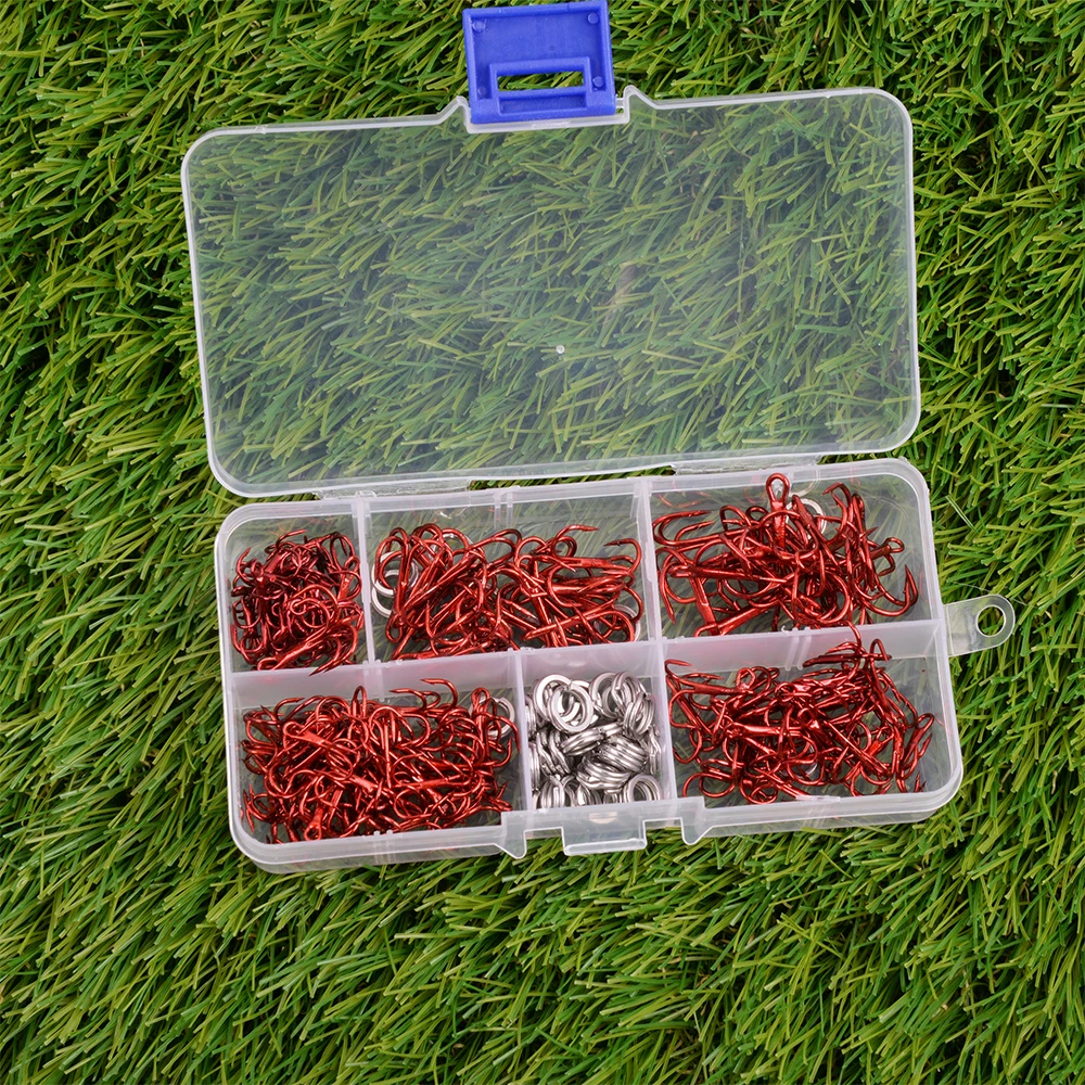 Anzuelos triples rojos acero carbono con anillos divididos para pesca - imagen 4