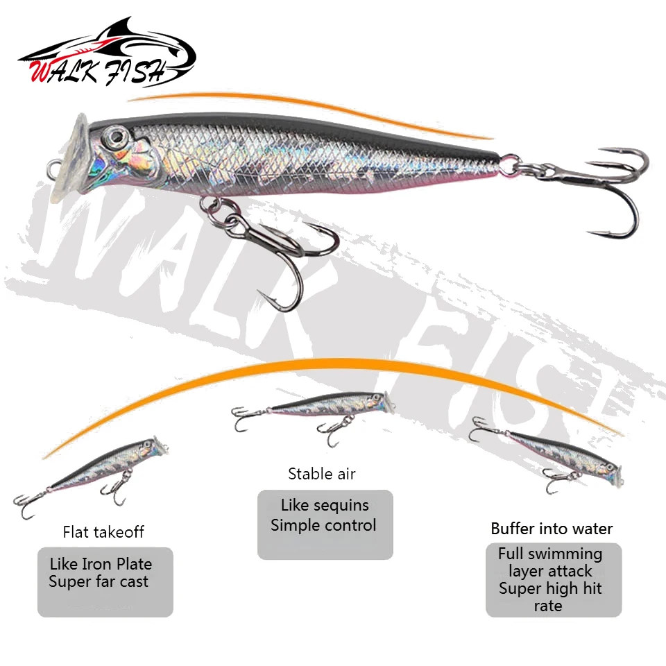 Cebo Popper Walk Fish 73mm 12g para lubina y trucha
