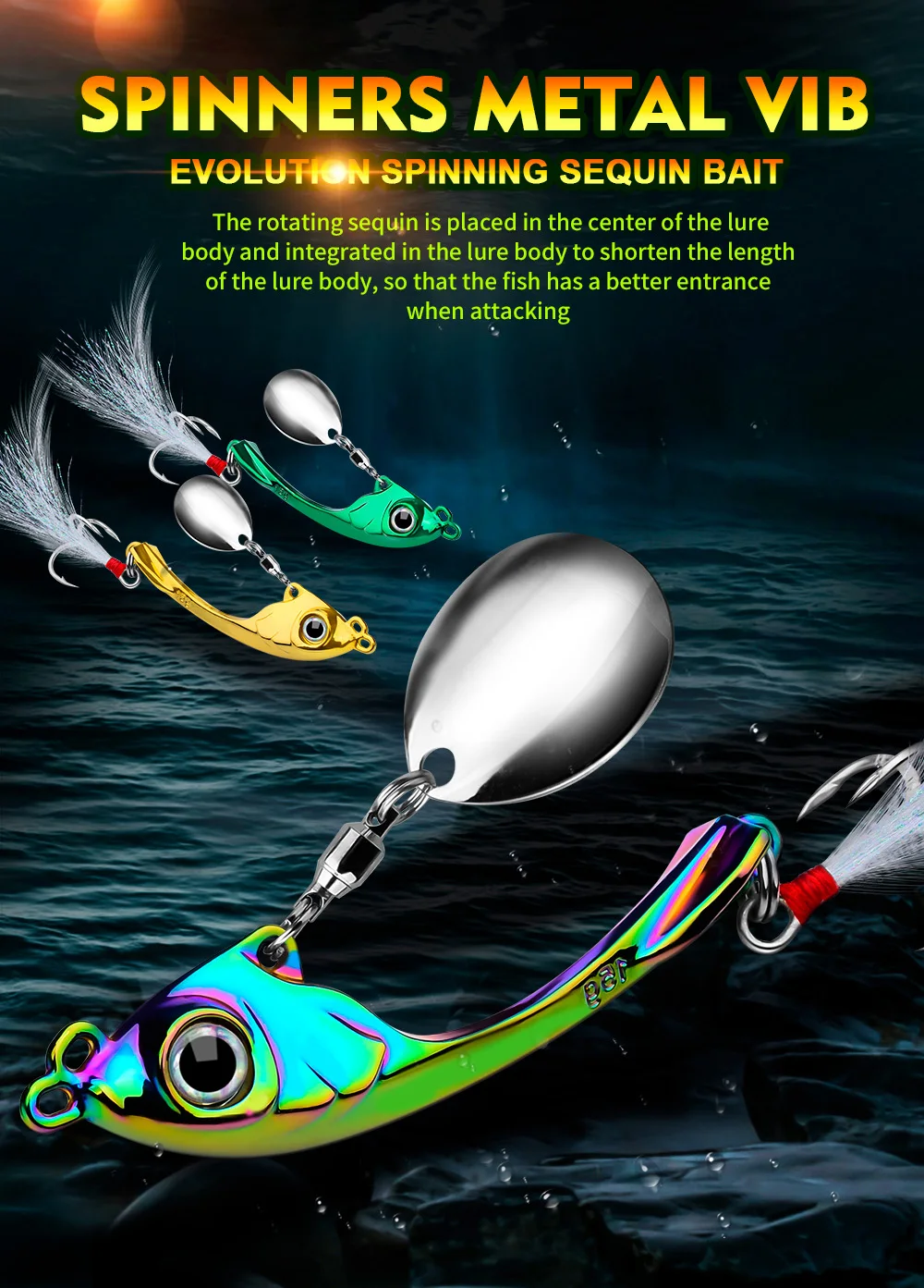 Spinnerbait con acabado metálico vibrante