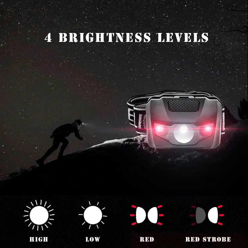 Linterna frontal LED impermeable 4 modos – luz flash roja y AAA - imagen 5