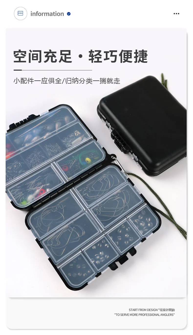 Set completo de accesorios de pesca organizado en su estuche