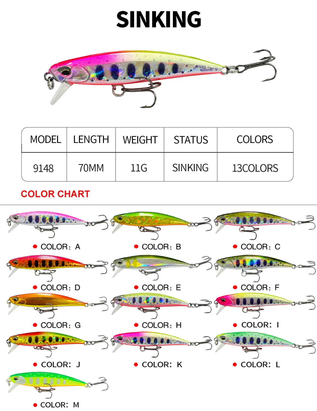 Señuelos Minnow de 70 mm y 11 g