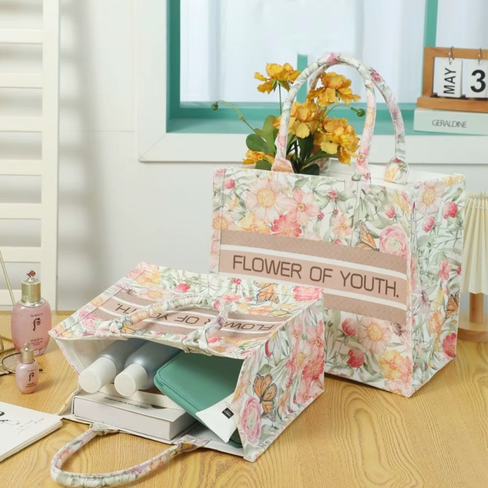 Bolso bandolera de lona floral – Gran capacidad y correa cruzada - imagen 5