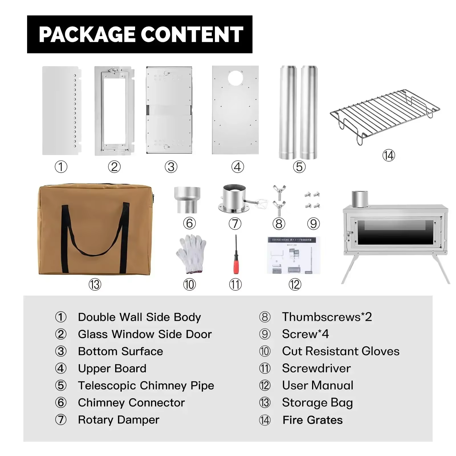 Estufa de leña plegable para tienda – Acero inoxidable con chimenea - imagen 5