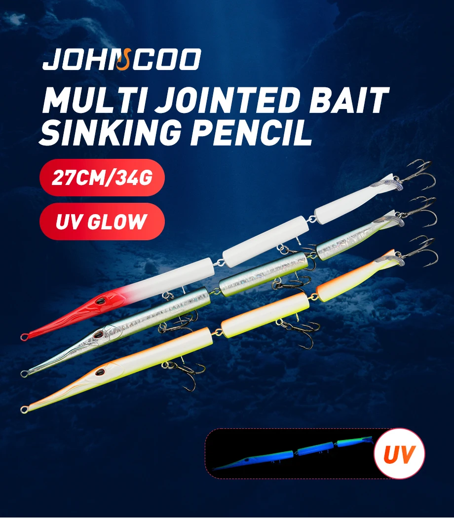 Vista general del señuelo de pesca tipo lápiz de hundimiento con articulaciones JOHNCOO