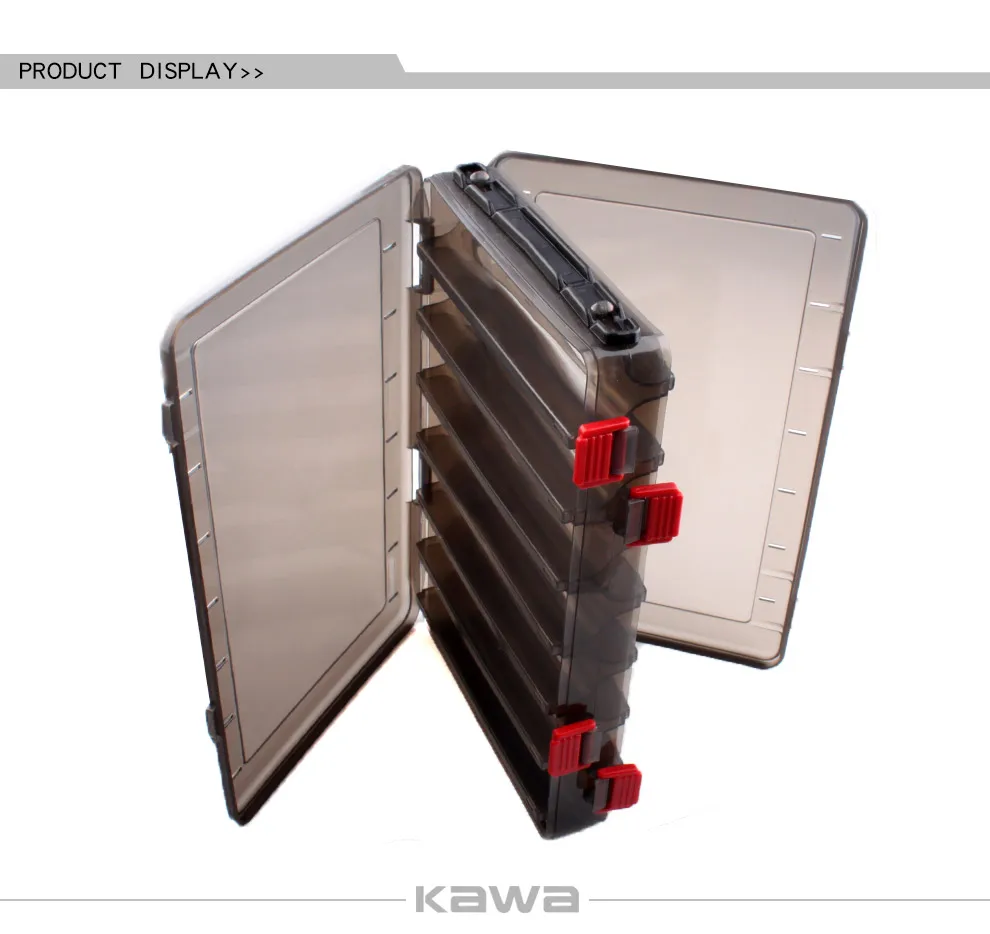 Caja de pesca Kawa cerrada mostrando su diseño compacto y color marrón