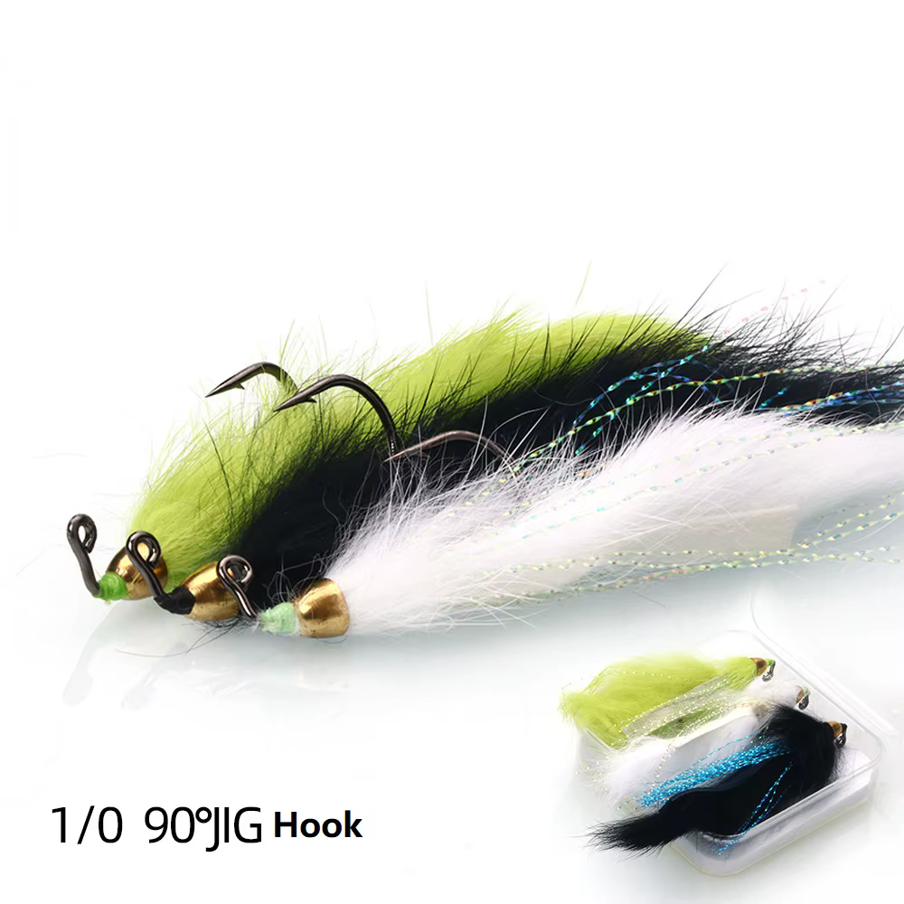 Moscas de pesca Conehead Zonker Streamer en colores naranja y verde