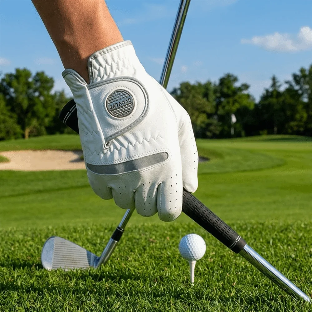 Guante de golf blanco visto desde diferentes ángulos