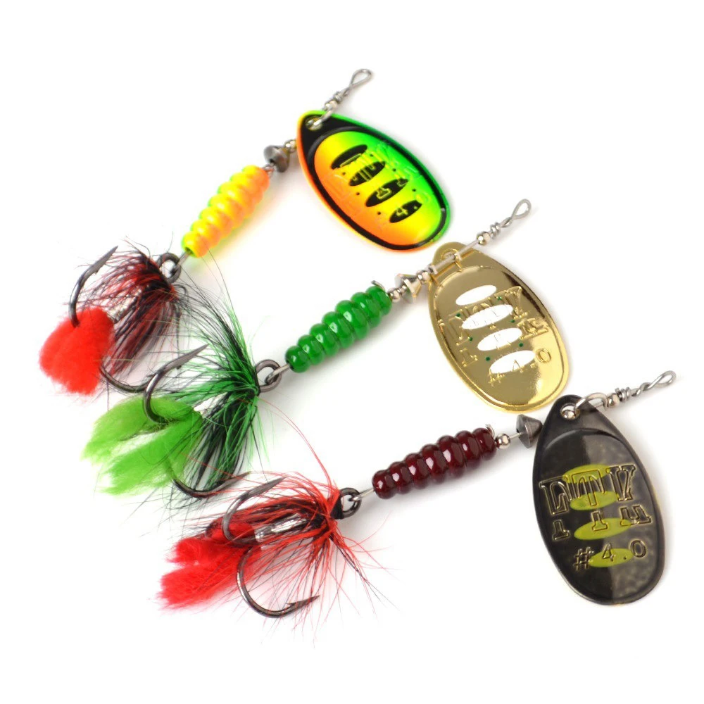Spinner metálico con pluma – Señuelo artificial triple para agua salada - imagen 2