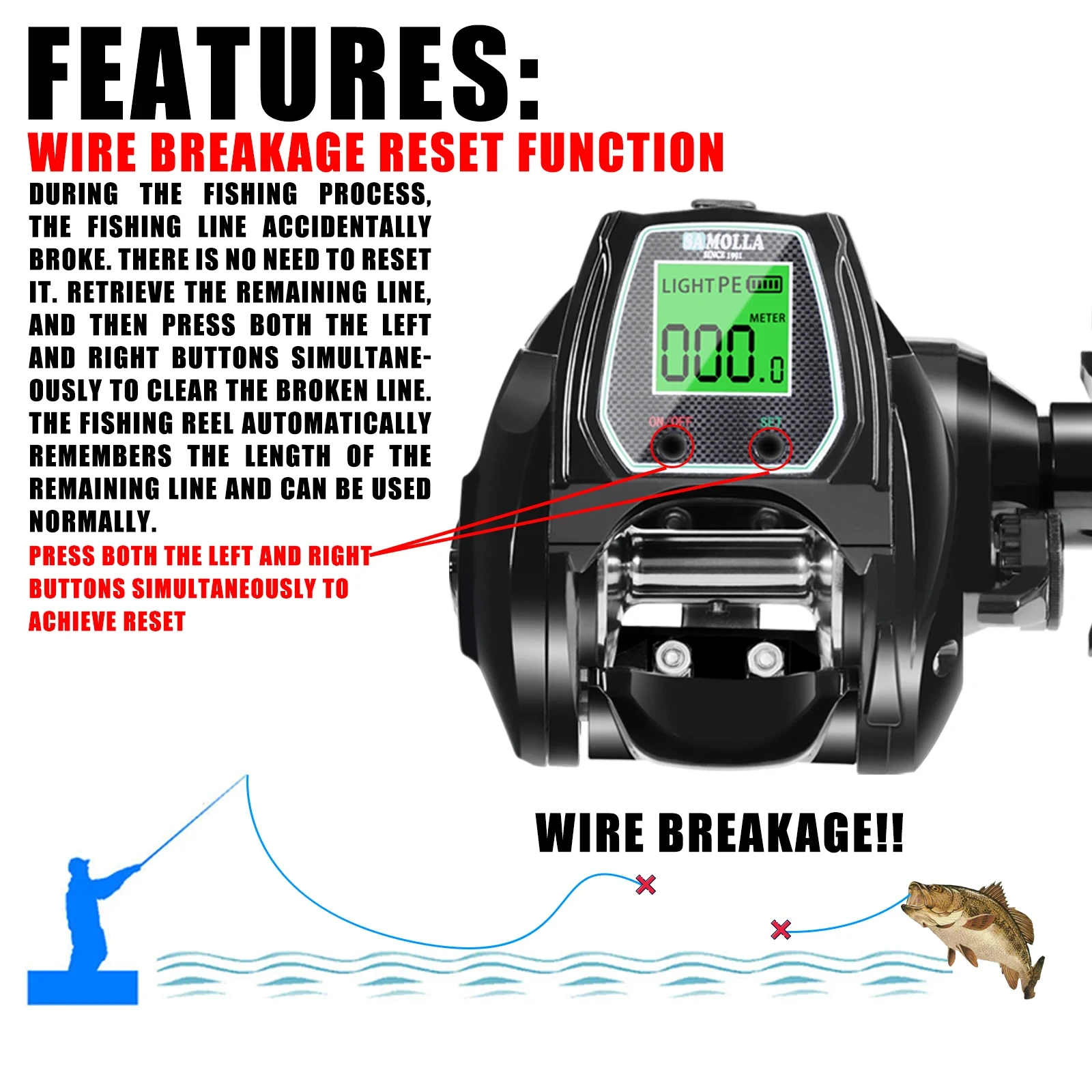 Carrete baitcasting electrónico para agua salada - Arrastre fuerte - imagen 4
