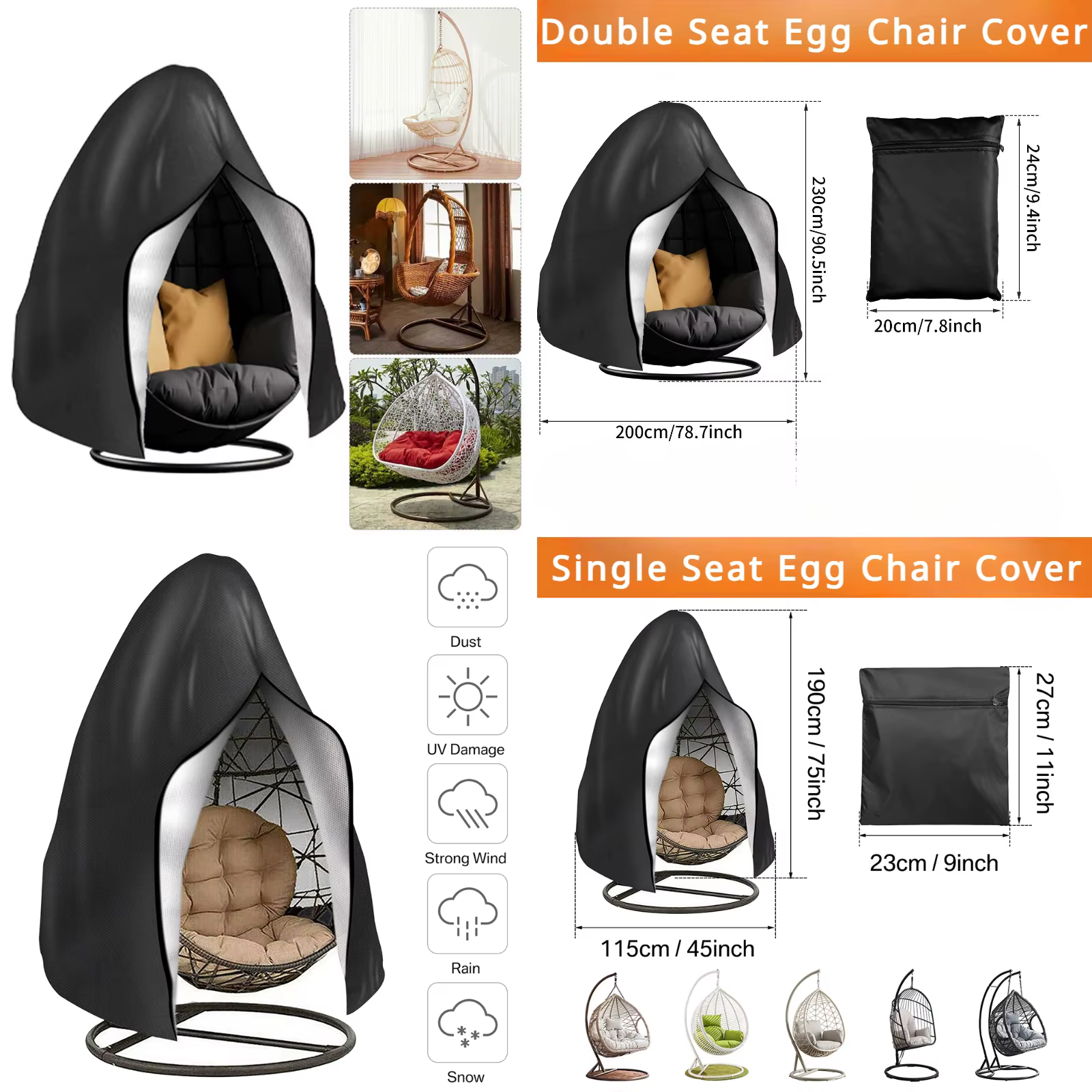 Funda impermeable silla huevo colgante jardín 210D