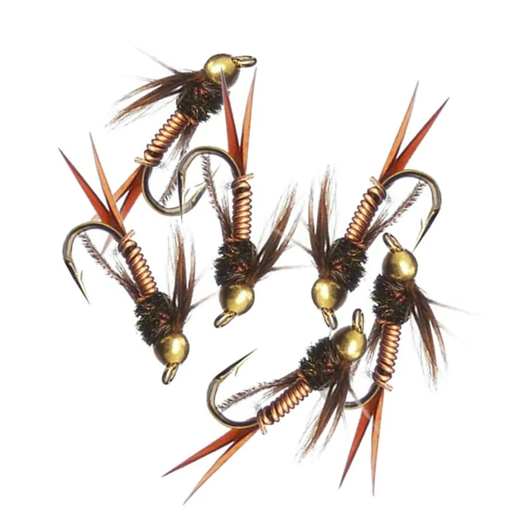 Ninfa Stonefly marrón con hackle y alambre de cobre para trucha - imagen 3