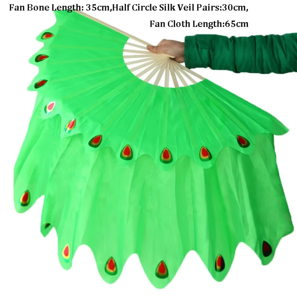 Abanico chino de seda y bambú – Medio círculo para danza oriental - imagen 2