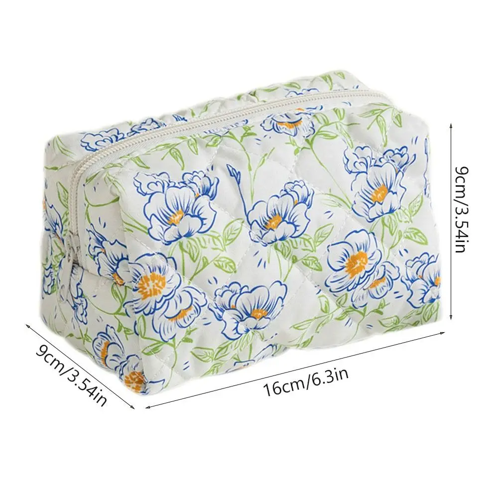 Bolsa de cosméticos acolchada de algodón con estampado floral kawaii - imagen 5