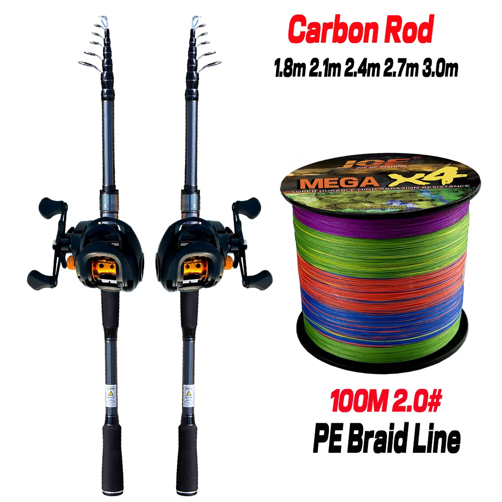 Caña de pescar ultraligera – Set con línea y señuelo fibra carbono