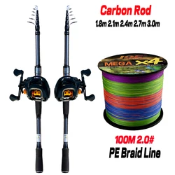 Caña de pescar ultraligera – Set con línea y señuelo fibra carbono