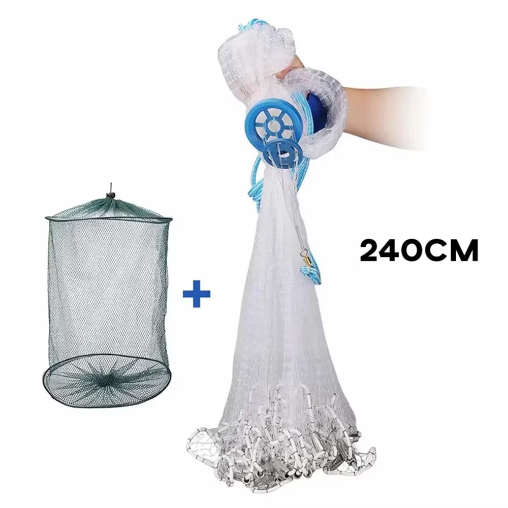 Red de pesca monofilamento 300 cm – Lanzadera manual con jaula