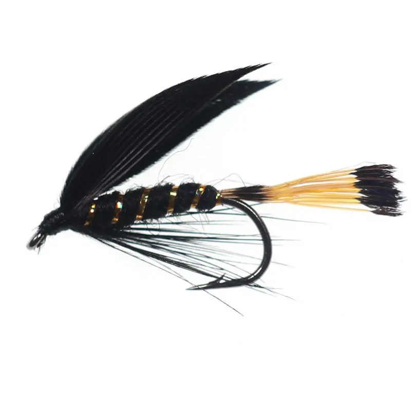 Mosca de pesca húmeda con ala de pato negro y cola de faisán