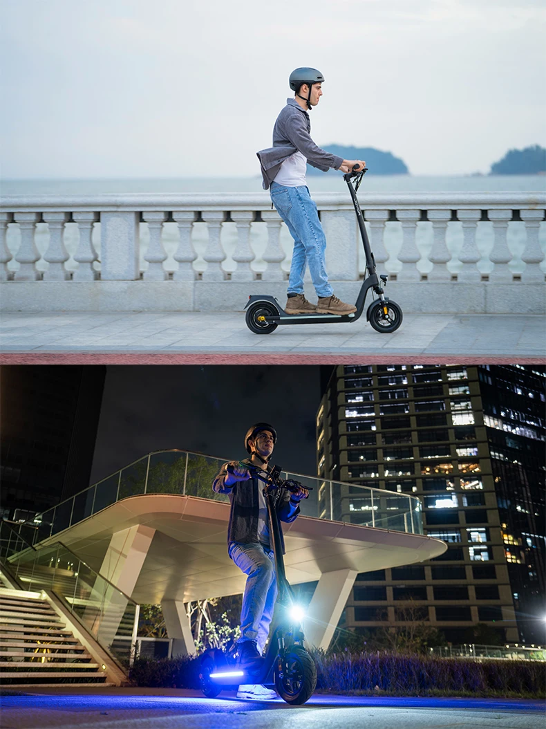 Usuario manejando el scooter en entorno urbano