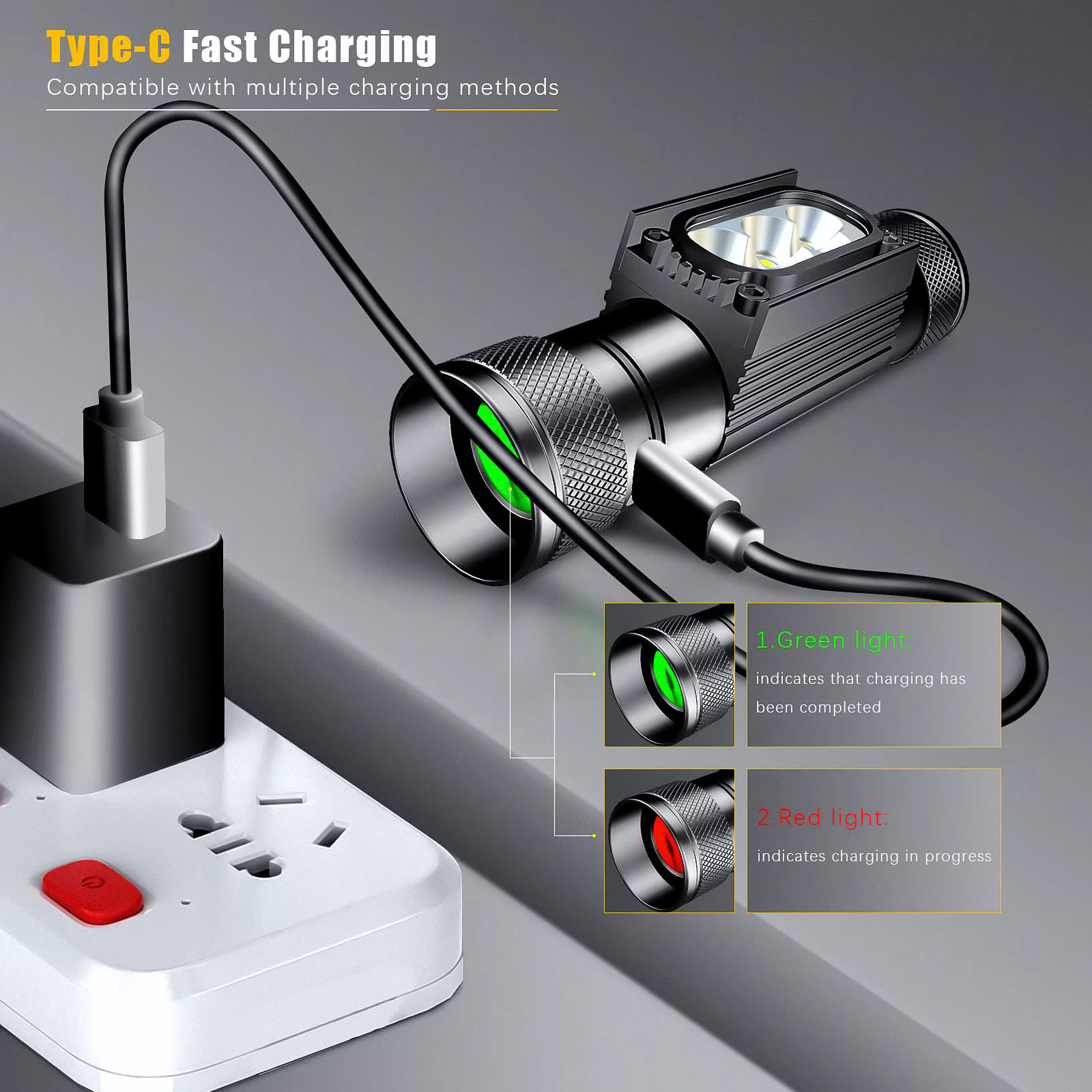 Linterna Frontal LED Camuflaje 5 Luces con Memoria USB-C para Caza - imagen 4