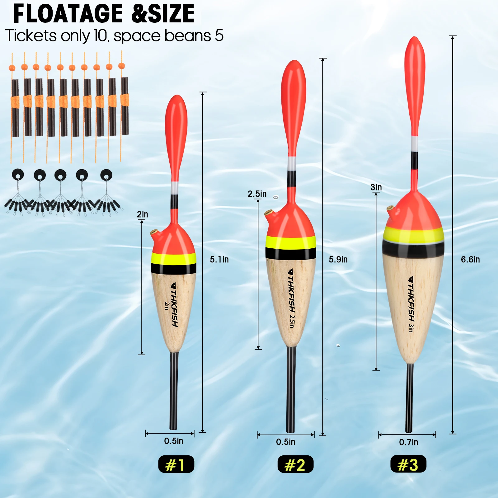 THKFISH Boyas Flotantes Antideslizantes – 2‑3" para panfish y lubina - imagen 3