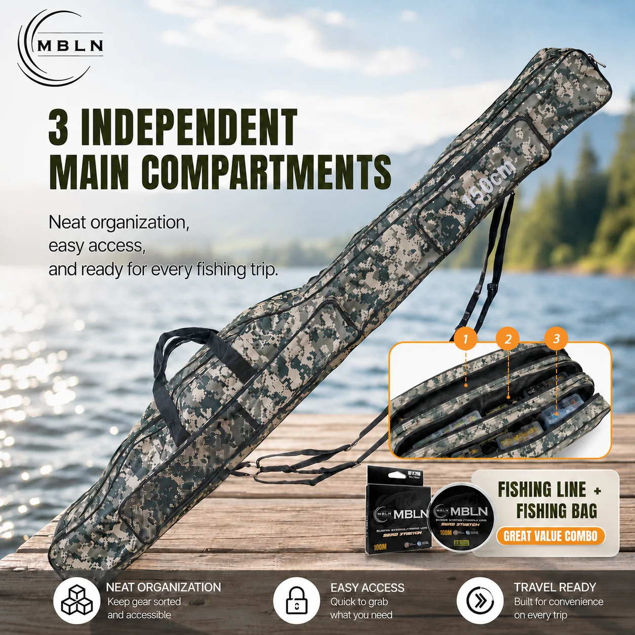 MBLN Funda portacañas de pesca plegable de camuflaje