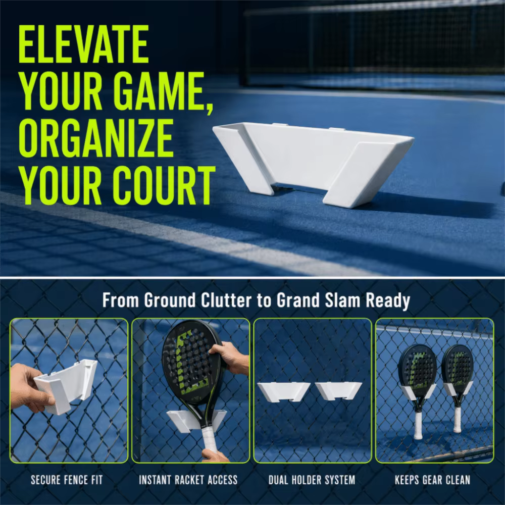 Soporte de pared para raqueta de tenis – Kit 2 uds, plástico resistente a la intemperie - imagen 4