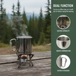 Taza de acero inoxidable con mosquetón para camping y mochileros