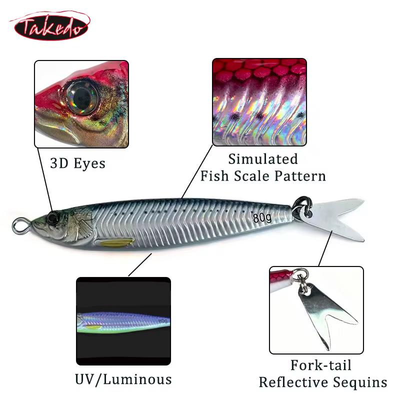Metal Jig TAKEDO Vientre Luminoso – Señuelo Jigging Marino UV - imagen 3