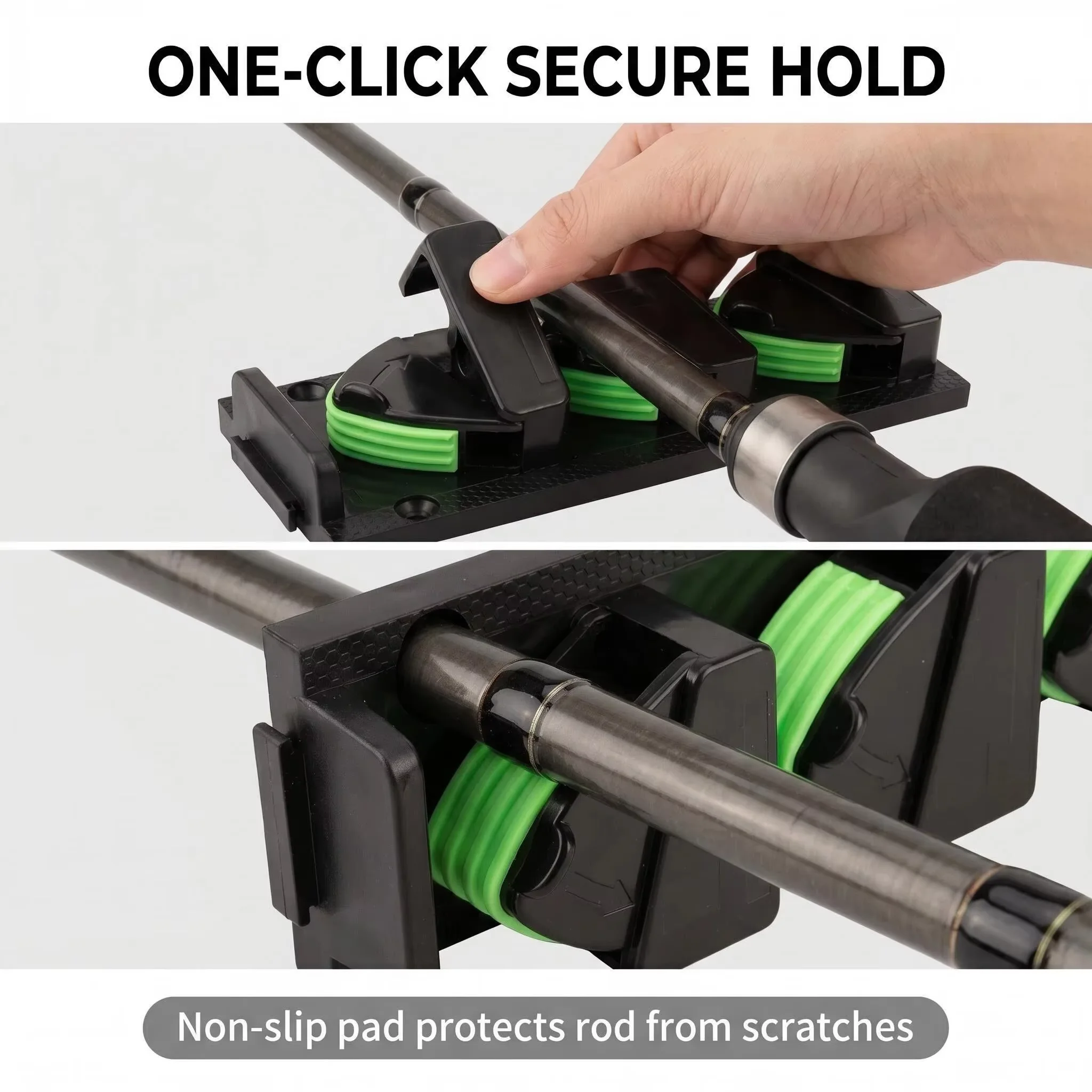 Soporte cañas HIRISI de pared con clips de silicona antideslizantes