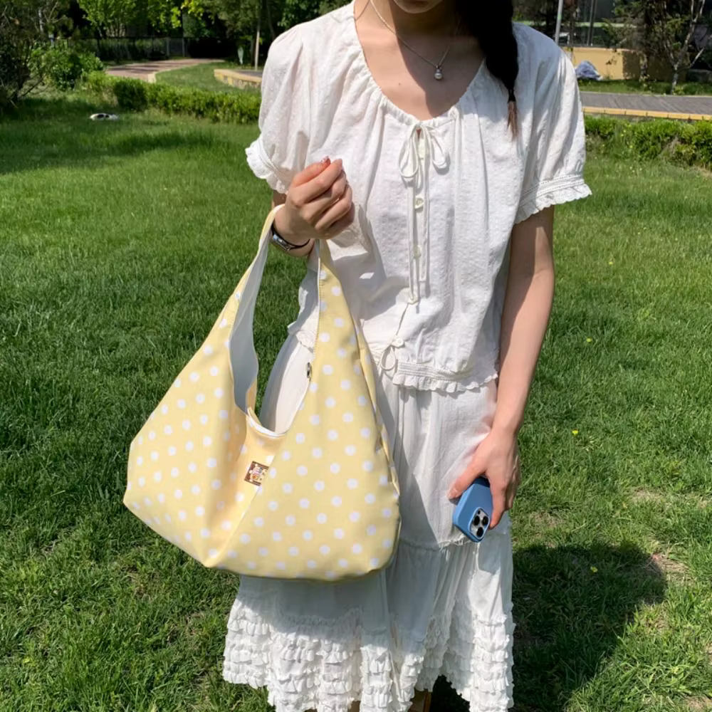Bolso tote de mujer reversible con lunares y gran capacidad
