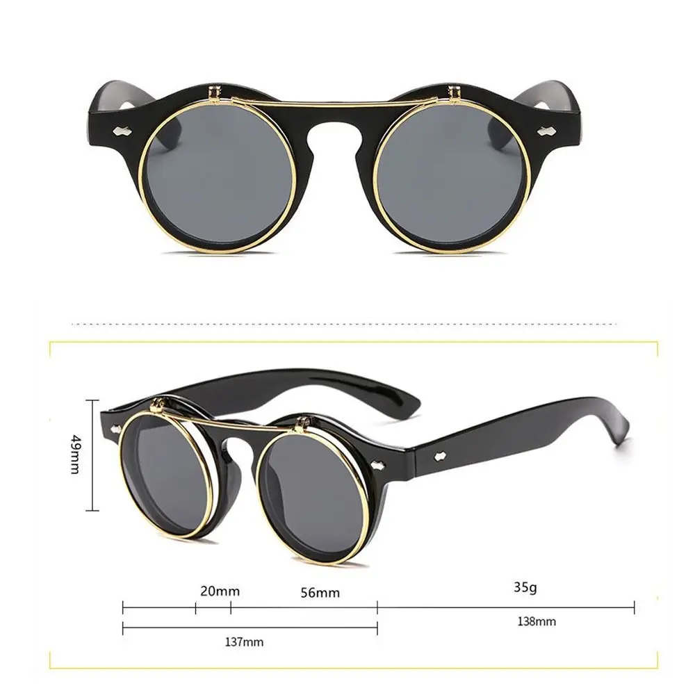 Gafas de sol pesca Retro montura redonda tapa abatible doble capa
