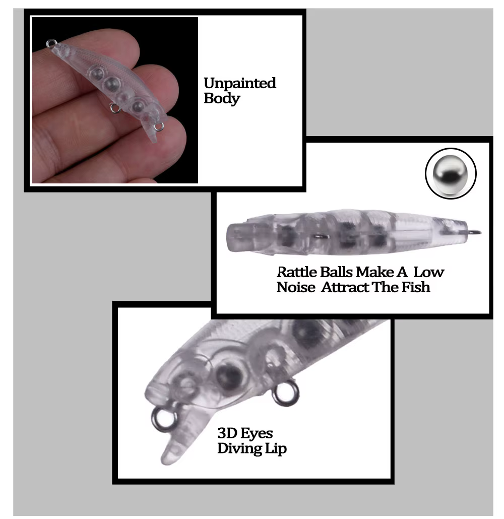 Señuelos Micro Minnow sin pintar 45mm – Hundimiento lento artesanal - imagen 3