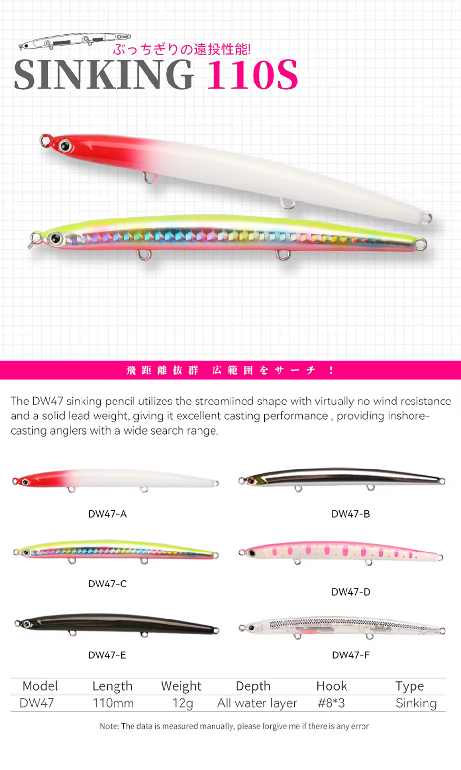 Coloraciones disponibles del señuelo Tsurinoya Long Casting 110S