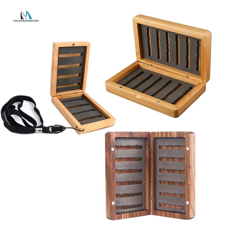 MAXIMUMCATCH Caja para moscas de madera natural con gancho ajustable - imagen 2