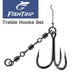 Anzuelos triples negros FishTrip con esmerillón giratorio para vinilo