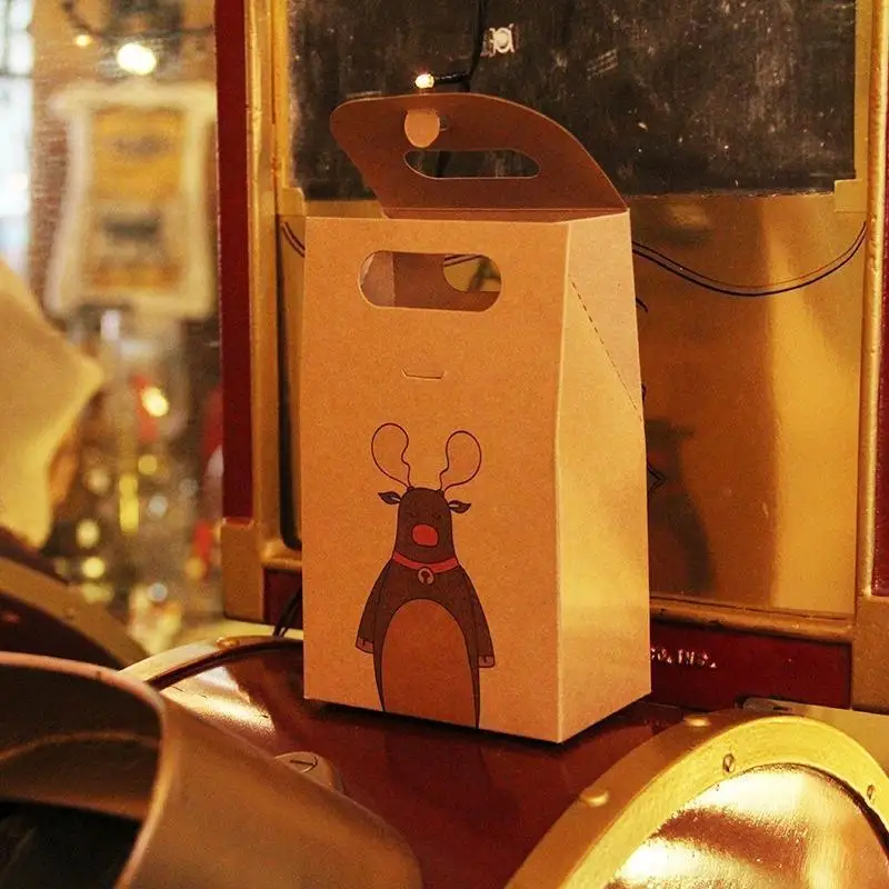 Caja de regalo navideña kraft vintage de papel con bolsa - imagen 3