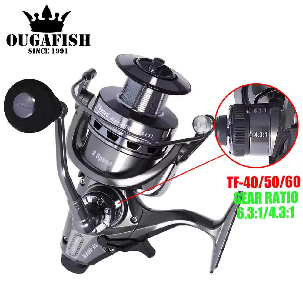 Carrete de carpa molinete doble freno – 2 velocidades, bobina abierta 20kg - imagen 4