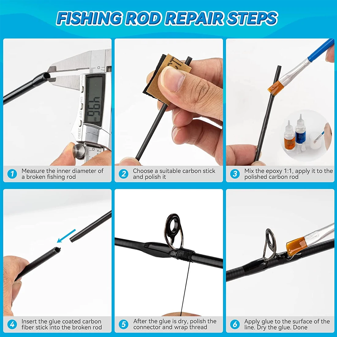 Caña Fibra Carbono FishTrip 50cm – Varilla Repuesto para Pesca - imagen 5