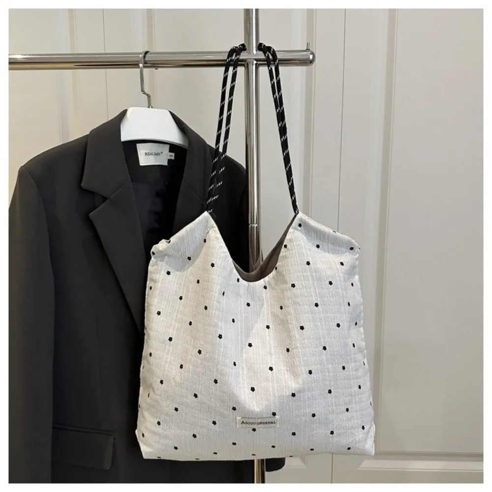 Bolso Tote retro con cordón y estampado de puntos de alta gama