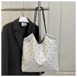 Bolso Tote retro con cordón y estampado de puntos de alta gama