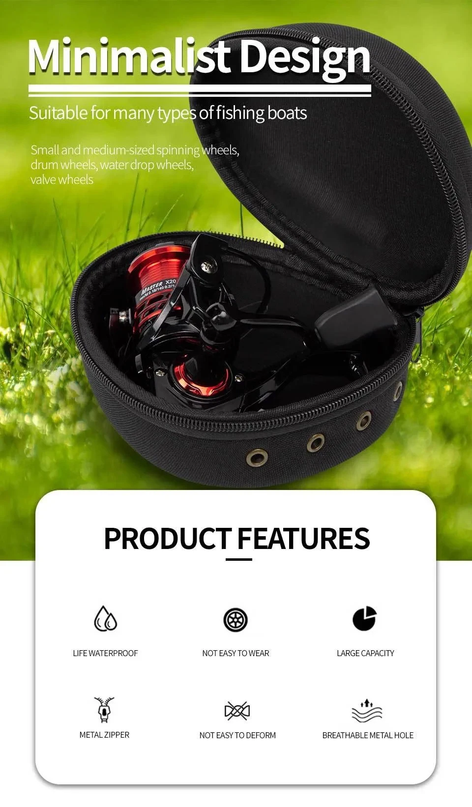 Funda EVA protectora para carrete de pesca portátil en color negro