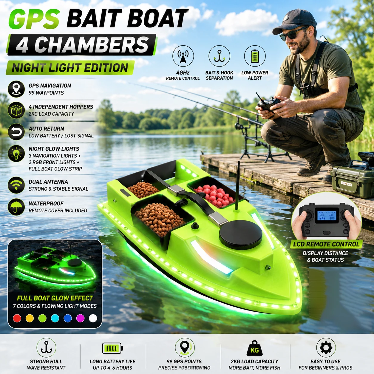 Barco cebador GPS para carpas con cámaras y luces nocturnas - imagen 5