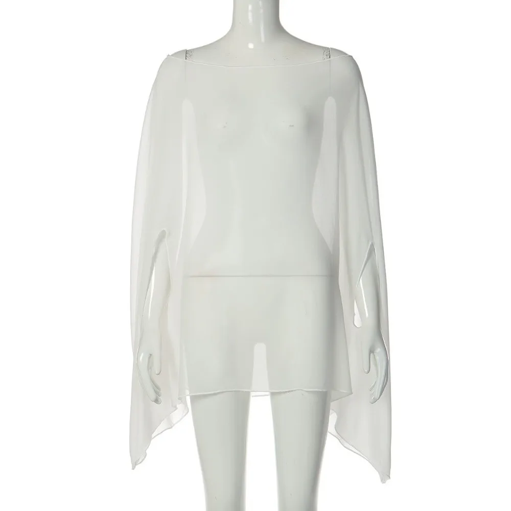 Blusa de gasa holgada cuello redondo transparente manga larga
