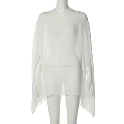 Blusa de gasa holgada cuello redondo transparente manga larga